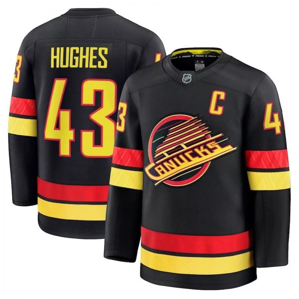 Vancouver Canucks Quinn Hughes #43 Black Alternate Premium Jersey-Pro Kit Vault | Brand New 26/27 Sports Jerseys